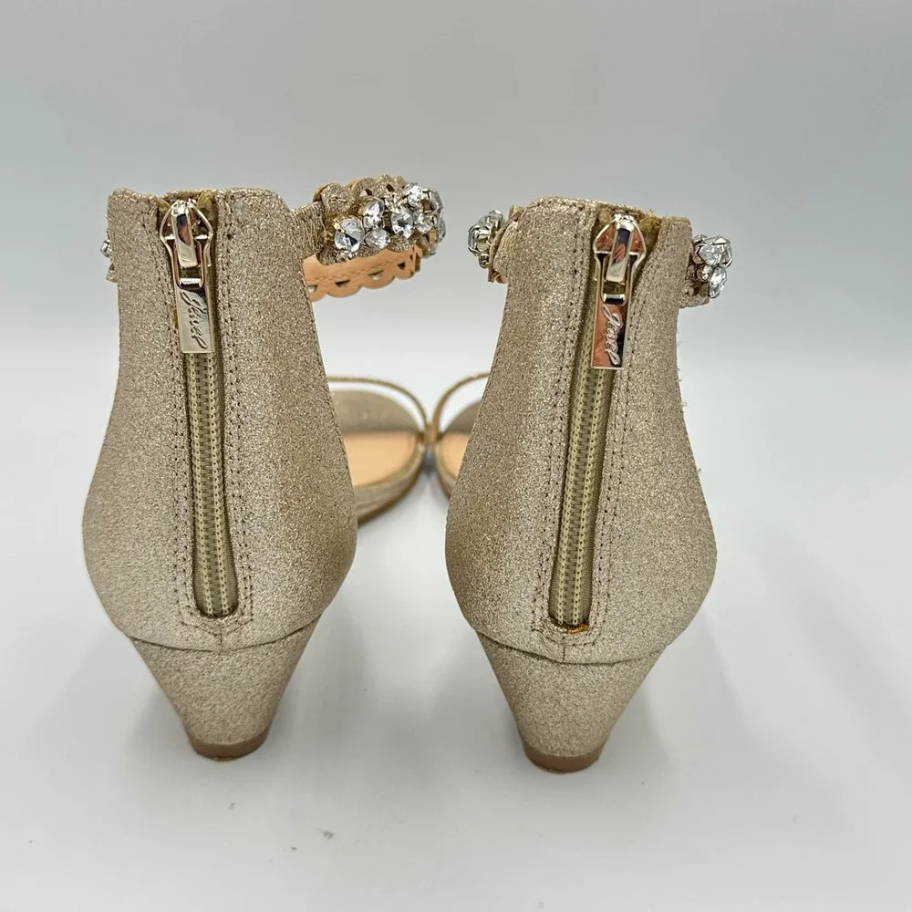 Jewel Badgley Mischka Gold Glitter Ankle Strap Sandals‎ 10 w/ Box & Extras
